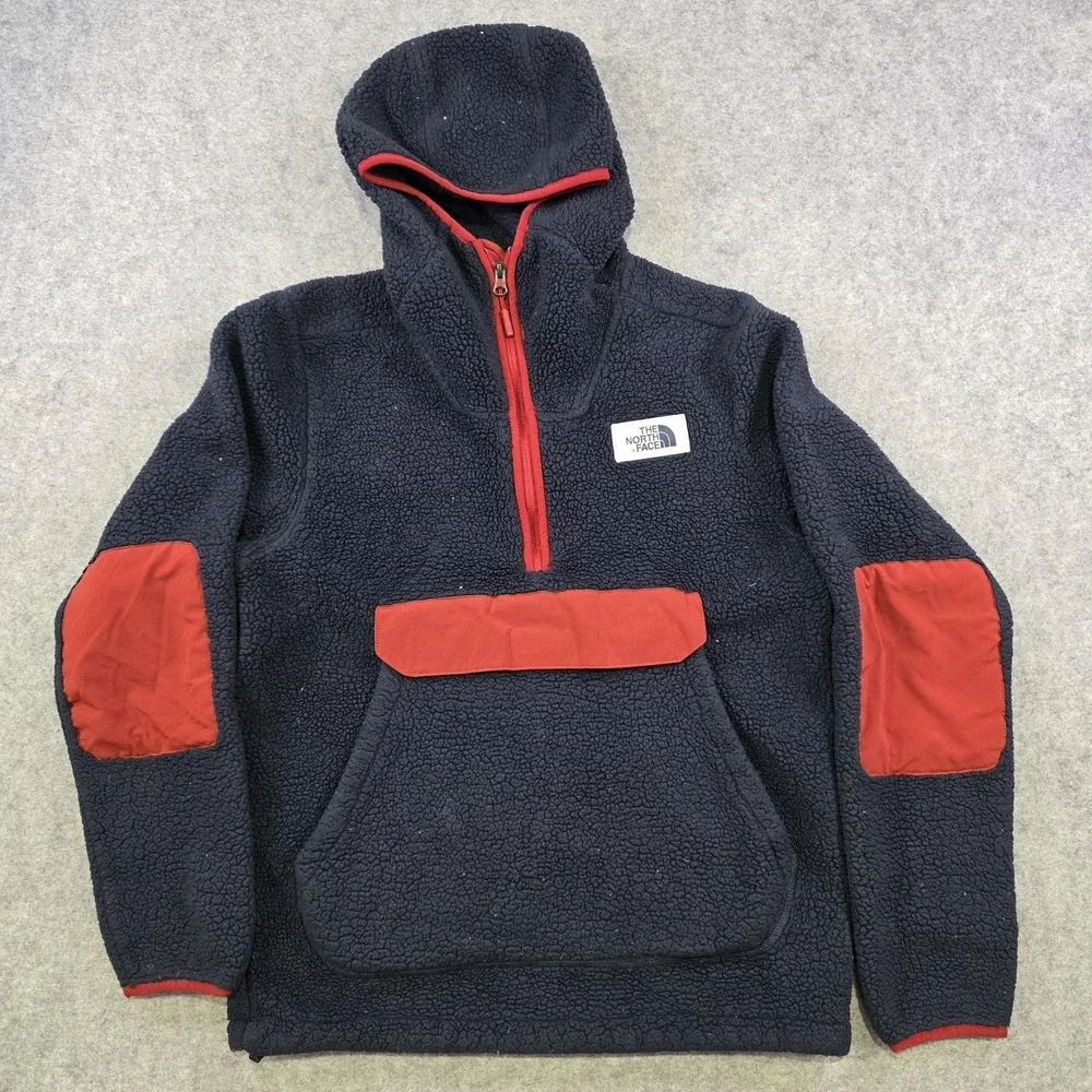 The North Face Campshire Hoodie Mens Small Blue Sherpa Fleece 1/4‎ Zip Pullover
